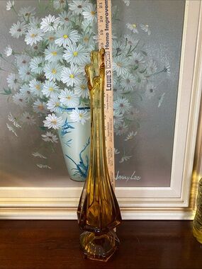 MCM Viking Glass Honey Amber Epic Column Swung Vase 18
